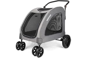 CAMPSOR Large Dog Travel Stroller with 4 Heavy Duty Wheels Pet Stroller with Adjustable Handle - Double Doggie Capacity Jogger Wagon with Back Front Door for Medium Large Dogs (Dark and Light Grey)
