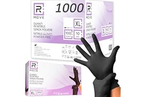 R MOVE 1000 gants nitrile noir XL, gant jetable sans poussière, sans latex, gant noir hypoallergéniques, 10 boîtes de 100 gants jetables, gant alimentaire cuisine jetable