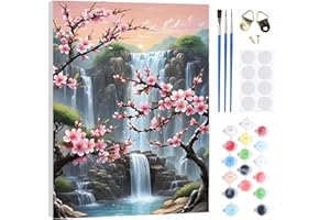 RICUVED Cascades Peinture par Numéros Kit 20x30cm pour Débutants avec Cadre en Bois –Paysage Peinture Par Numéros Pour Adulte Enfants Kit DIY Pinceaux, Peintures Décoration Murale