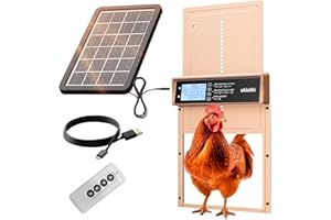 OKKÖBI Puerta Gallinero Automatica Solar - Pantalla LCD - Puerta Automatica Gallinero con Mando a Distancia, Sensor de luz y Temporizador - Función Anti-pellizco - 5 años protección - Oro Rosa