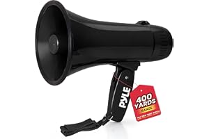 Pyle 20W Megaphone Bullhorn - Portable, Automatic Siren & Adjustable Volume,Projection Range Up to 400 Square Yards, Aux Input, Talk, Siren, Music, Whistle, & Record, Shoulder Strap