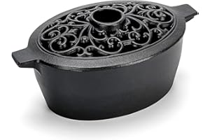 INNO STAGE Holzofen-Dampfgarer, Gusseisen-Luftbefeuchter für Herd, Heimdekoration, mattschwarzes Finish, rostbeständig, Gitteroberfläche, 2,5 l Kapazität