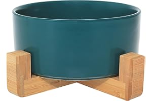 PET WIZ Ceramiczna miska z bambusowym stojakiem dla psów i kotów, podwyższona miska zapewnia wygodną pozycję podczas jedzenia i picia, opcje, pojemność 850 ml (jadeit)