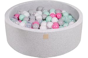 MEOWBABY Piscina di Palline per Bambini - Tondo 90x30cm Piscine con 200 Palline Colorate, Cotone, Grigio Chiaro: Trasparente/Grigio/Bianco/Rosa Chiaro/Menta