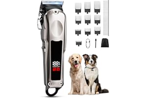 Kriogor Professional Dog Clippers for Thick Coats, Low Noise Grooming Clipper Pet Clippers for Dogs, Cordless Dog Timmers with 10 Guide Combs for Pets, Cat, Dogs Shears