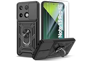 Guisessy Funda para Xiaomi Redmi Note 13 Pro 5G/Poco X6 Armor Carcasa Cubierta de cámara Deslizante Proteger con 2 Pack Cristal Templado Protector, con 360 Anillo Soporte PC y Silicona TPU Case, Negro