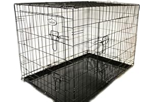 Easipet Metal Dog Cage, 121 x 76 x 82 cm, Black, Foldable with 2 Doors and Removable Tray