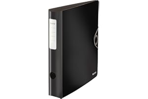 ‎LEITZ Leitz 180° Active Solid Quality Folder, A4, Slim, Rounded Spine, 6.5 cm Wide, Rubber Band Fastener, Lightweight Polyfoam, Plastic Folder, Black, 10481095
