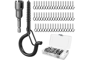 GIPTIME 50 Set Q-Hanger Hooks for Outdoor String Lights, Ceiling Hook Screw Christmas Rope Light Clips, Fairy Lights Plants Wind Chimes Hanging Safety Buckle Design, Include Wing Nut Driver