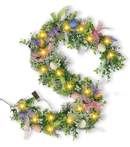 Ghirlanda Pasquale A LED Lunga 180 Cm Con Uova E Carote, In PVC Resistente Alle Intemperie, Per Porte E Camini, A Batteria
