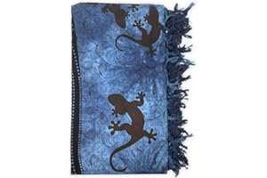 Seamar Telo Arredo Copritutto Grande Geko 210x230 cm 100% Cotone Copri divano Gran foulard con Frange Batik (Blu)