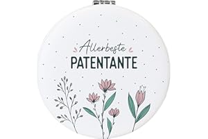 Manahia Taschenspiegel Patentante mit Baumwollbeutel - Allerbeste Patentante - Patentante Geschenk, Handspiegel - Patin Schmuck - Taufgeschenk, Patentante Geburtstag