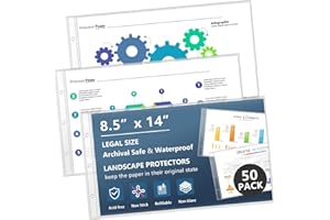 COLLECTHALL 8.5 x 14 Page Protectors, 50Pack, Legal Size Paper Sleeves, Landscape Document Sleeves for 3 Ring Binder, Side Loading