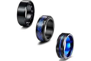 LOLIAS 3PCS Herren Ringe Schwarz Edelstahl Ringe für Herren Männer Breit Ringe Kette Ring Drehbarer Herren Schwarz Ring Verlobung Freundschaftsring Vintage Ringe für Männer