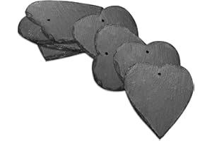 mtb more energy 8er Set Schiefer Schilder Täfelchen - 7 x7 cm - Herzform mit Loch - zum selbst Beschriften für Garten, Haushalt, Basteln, Geschenke