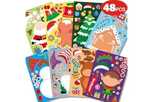 48 Feuilles D'autocollants de Bricolage de Noël Pour Enfants, NDLT Autocollants de Jeux de Fête de Noël Autocollants de Décoration Pour Enfants Tout-petits artisanat Bricolage Autocollants de Fête