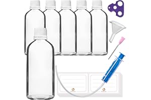 HandsUnity 100ml-6 piezas de Frasco Cuentagotas - Peque?o Frasco de Vidrio Transparente set de Vidrio de Boticario con Tapa Blanco Cuentagotas de Vidrio Claro set incluye 18 Accesorios auxiliares