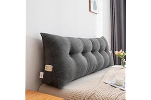 LOPXO Rückenkissen für Sofa Bett, Lang Keilkissen Hohen Rückenlehne Kissen Wandkissen Lesekissen Nackenstützkissen Lendenkissen für Kopfteil Gepolstert mit Waschbar Bezug Leinen,Dark gray,120*50*20 CM