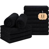 Orighty Salon Towel Black, 12 Pack (Not Bleach Resistant, 16 x 29 Inch) Super Soft and Absorbent Microfiber Towels for Beauty
