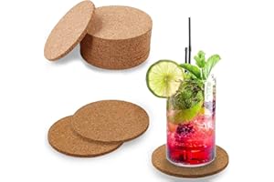 wortek Lot de 10 dessous de verre ronds en liège - Diamètre : 10 cm - Pour le thé, le café, le gin, le cocktail