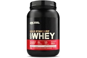 Optimum Nutrition Gold Standard 100% Whey, Koncentrat Białka Serwatkowego, Izolat i Hydrolizat Serwatki, Aminokwasy BCAA, Glutamina, Wzrost i Naprawa Mięśni, Smak Ciastko, 28 porcji, 896g