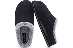 KuaiLu Hausschuhe Herren Memory-Schaum aus Warme Bequeme Plüsch Futter Männer Clog Pantoffeln Handgemachte Stitch Suede Slip-On Kuschelschuhe mit Komfort stützend Drinnen Draussen