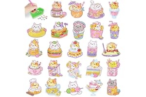 MLLTECH 5D Diamond Painting Sticker Set für Kinder, 24 Stück DIY Karikatur Tiermalerei Tiere Diamant Aufkleber Kit [Diamant bilder für kinder] Diamant Malerei Kits für Aufkleber Farbemädchen Junge Geschenk