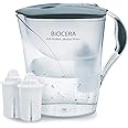 Biocera Alkaline Water Filter Jug With 2 Filter Cartridges - Produces Alkaline, Antioxidant, Hydrogen Rich Water - BPA-Free - NSF Certified - Cost Effective - Simple To Use - Grey Lid and Handle