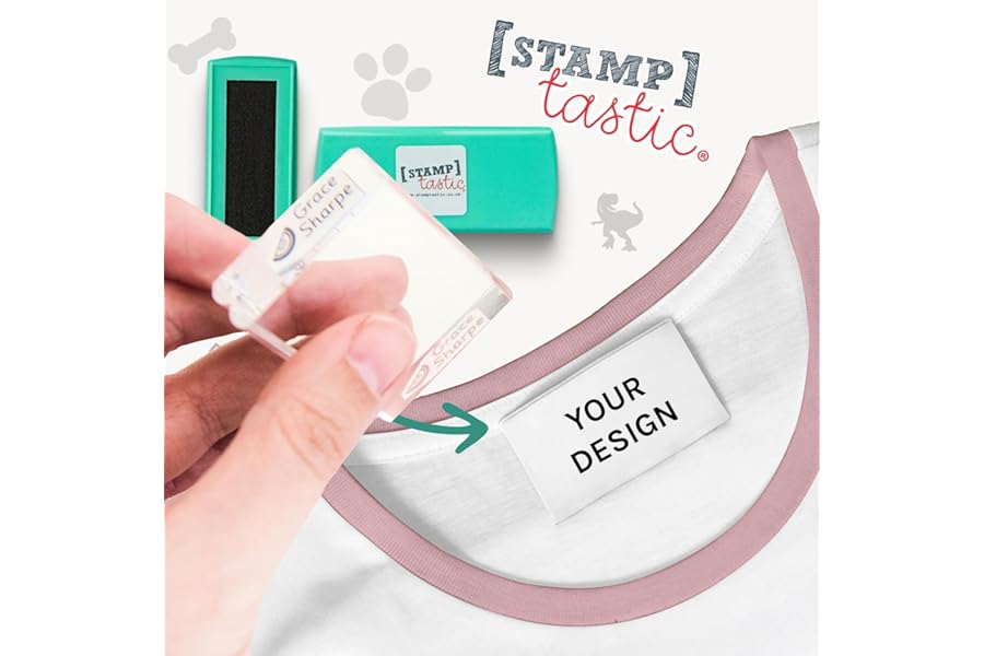 Stamptastic Personalised Name Stamp for Clothes Kids Basic Bundle | Quick & Easy Name Labels for School, Nursery & Home | Name Stamp & Ink Pad | Customisable Fonts & Icons | Waterproof & Durable