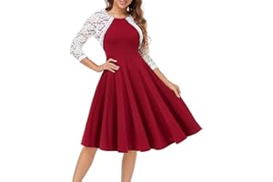 PIERRE NOIR 50s Style Dresses for Women Vintage Lace Cocktail Dress 3/4 Sleeve Elegant Ladies Midi Dress for Party Evening Prom