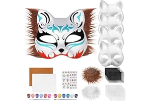 XIEXIESHER Therian Katzenmaske Mask, 24/29 Stück, DIY Papier Maske mit Kuns Fell und Eye Mesh, Kunststoffnetzfolie, Therian Mask, Unbemalt Masken für Halloween, Karneval, Maskerade