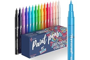 ARTISTRO 15 Acrylic Paint Pens for Rock Painting, Stone, Ceramic, Glass, Wood, Metal, Fabric, Canvas Pebbles. Set of Acrylic Paint Markers Water-Based Extra-Fine Tip 0.7mm