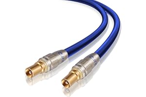 IBRA 2M HDTV Antenna Cable/TV Aerial Cable/Premium Freeview Coaxial Cable, Connectors: Coax Male to Coax Male For UHF/RF TVs, VCRs, DVD players, DVRs, cable boxes and satellite, Blue Gold