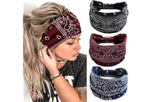 LADAYPOA Headbands for Women Ladies Wide Hair Band Boho Floral Print Knot Elastic Running Yoga Head Wrap Hairbands（3 Colors）