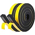 fowong Thick Self-Adhesive Foam Tape 25 mm(W) x 20 mm(T) Black Weather Stripping Foam Seal Tape for Sliding Door Jamb Front Door Frame Windows Insulation Foam Strip, 2 Pcs Total 4M Long