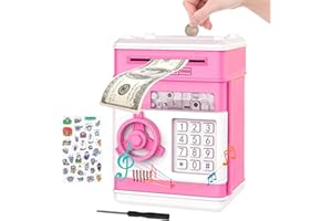MOMMED Huchas Infantiles, Hucha Cajero Automatico, Caja Fuerte Niños con protección de contraseña, pergamino automático de Papel Moneda Huchas Electronicas, ATM Saving Bank, Gran Regalo para niños