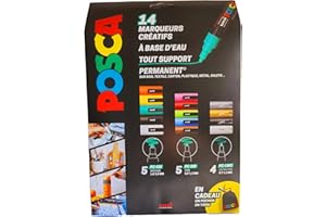 POSCA - Uni Mitsubishi Pencil - Maxi Pack Multi-Pointes - 14 Marqueurs Peinture à Base d'Eau - Tout Support - Couleurs et Pointes Assorties - Pochon Offert