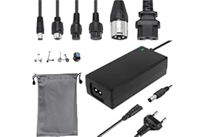 SPORVET 42V 2A Caricabatterie Elettrico per Monopattino, Universale con 6 Connettori 1 sacca portaoggetti per Xiaomi M365 Segway Ninebot E-Scooter, biciclette elettriche, Hoverboard, scooter per mobilità