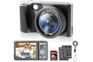 WINDANCY Digitai - Cámara compacta 4K para fotografía de enfoque automático, cámara de vlogging de 48 MP con tarjeta SD de 32 GB, zoom digital de 18x, antivibración, fotografía macro, 2 baterías (negro)