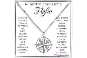 Bramart Collana Uomo con Ciondolo Bussola Al Nostro Bravissimo Figlio Idee Regali per lui per Natale compleanno - Cofanetto con DEDICA incluso (Figlio Noi, Acciaio inossidabile)