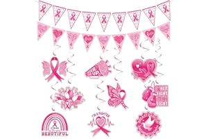 CINRAY Décorations Octobre Rose - Bannière Ruban Octobre Rose Accessoires, Décorations de Mois de Sensibilisation au Cancer du Sein Ruban Rose pour Femme