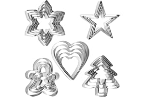 WISHSTAR Foremki do wycinania ciastek na Boże Narodzenie, 25 sztuk, ze stali nierdzewnej, foremki do ciasteczek, serce, piernik, gwiazda, płatek śniegu, choinka, ciasteczka, na Boże Narodzenie