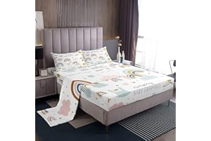 LOUSSIESD Sun Moon Stars lenzuola lenzuola nuvole arcobaleno set di biancheria lenzuolo con angoli sorriso, nuvole a forma di cuore con 1 lenzuolo piatto+1 lenzuolo con angoli + 1 federa per letto singolo