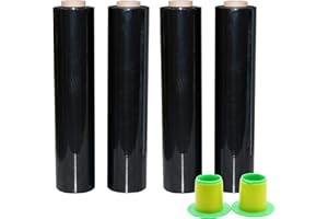 4 Pack Industrial Black Pallet Stretch Wrap Cling Film 20mic x 400mm x 260m with Plastic Rolling Handle.Self-Adhering Packing,Moving,Packaging,Heavy Duty Shrink Film,BOMEI PACK
