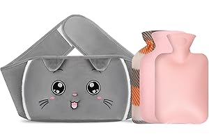 Votoko Wärmflaschengürtel, Wärmflasche 1L aus Gummi mit Weichem Taillenbezug, 3 in 1 Wärmeflasche Gürtel für Nacken Schulter Rücken Beine Taille, Hot Water Bottle für Periode Schmerzlinderung(Katze)