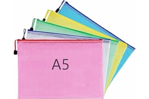 OJUSSA A5 Plastic Wallets File Folder Zip Lock Bags Document Wallet File Zipper Bags for Office Home School Supplies 5Pcs