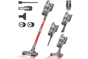 Vistefly B6 Aspirateur Balai sans Fil 500W, 38KPA Aspirateur sans Fil Super Puissant 5 Niveaux Succion, 60Min Autonomie, Détection Poussière, 8 in 1 Aspirateur pour Poils Animaux Tapis Sol Dur