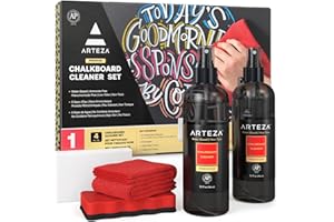 ARTEZA Juego de limpieza para pizarra de tiza con 2 limpiadores + 1 paño de microfibra + 2 esponjas mágicas + 1 borrador magnético | Ideal para el borrado en pizarras negras y superficies de vidrio