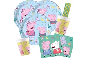 procos/Hobbyfun Set da 44 pezzi Peppa Pig – Piatti bicchieri tovaglioli cannucce per 8 bambini