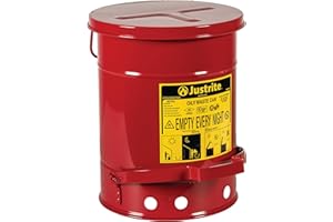 Justrite 09100 Galvanized Steel Oily Waste Safety Can with Foot Lever, 20 L Capacity, 11-7/8" OD x 15-7/8" H, Red